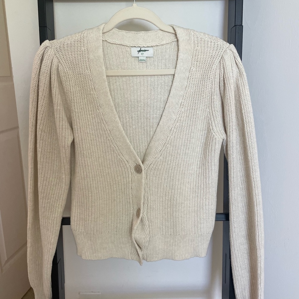 AERIE puff sleeve button down knit cardigan sweater S